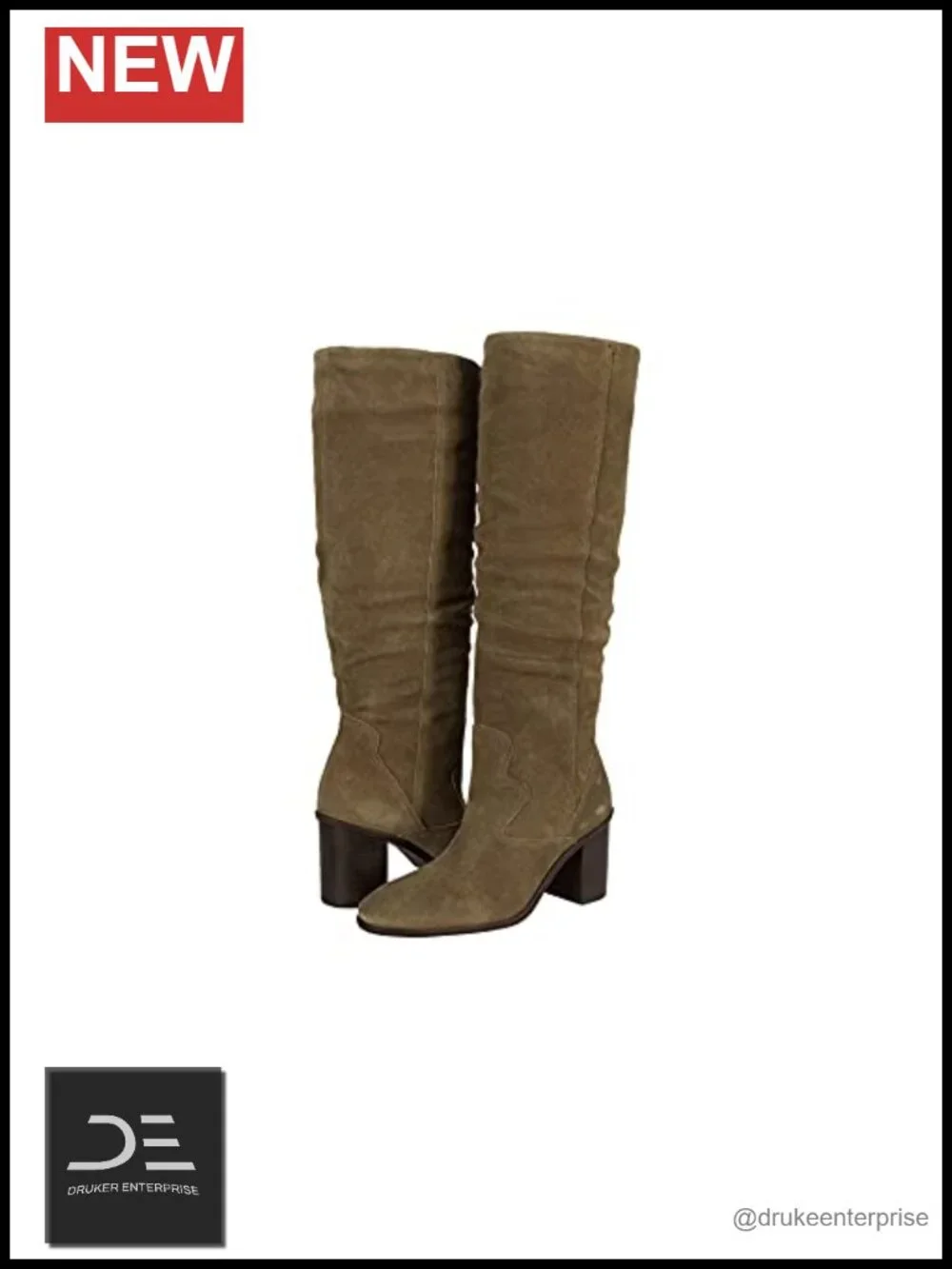Lucky Brand Over-the-Knee Leather Boot Almond Toe Stacked Heel